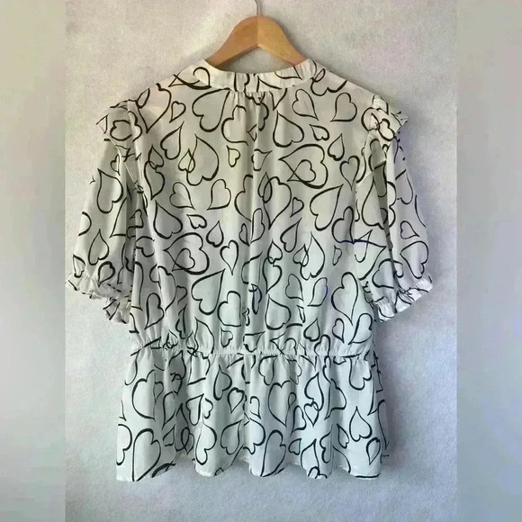 Sweet Rain Women's Heart Abstract Black White 3/4 Ruffle Sleeve Blouse Size 2X - Picture 10 of 10